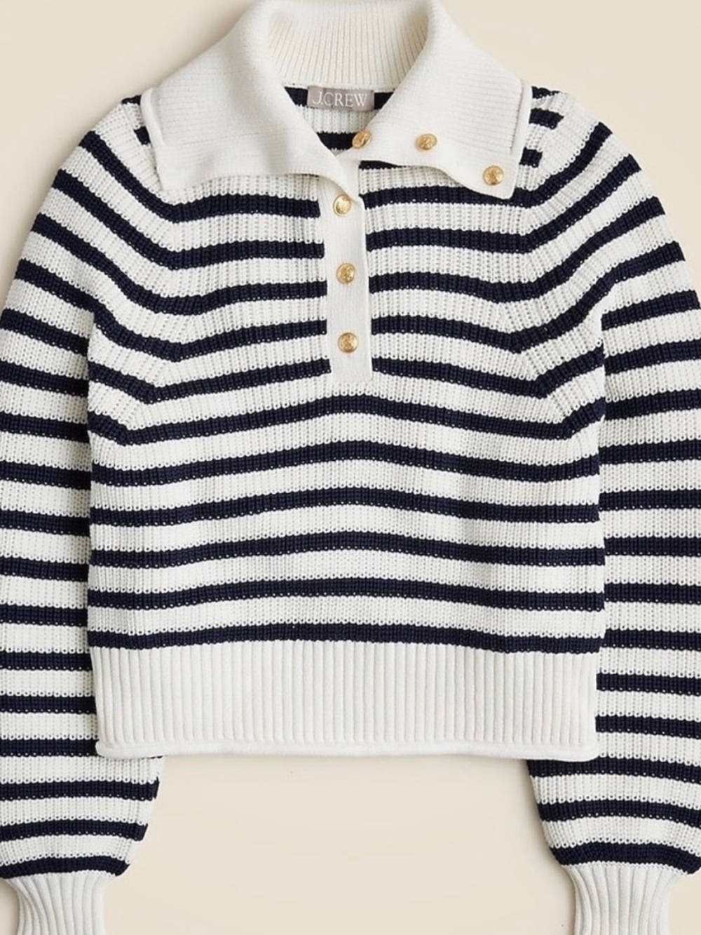 NWT J. Crew Ribbed Cotton Button Collar Sweater in Stripe size L